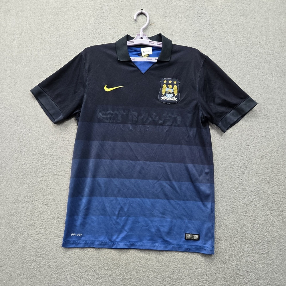 Manchester City Men Shirt M Navy Blue Embroidered Nike Soccer Jersey Striped